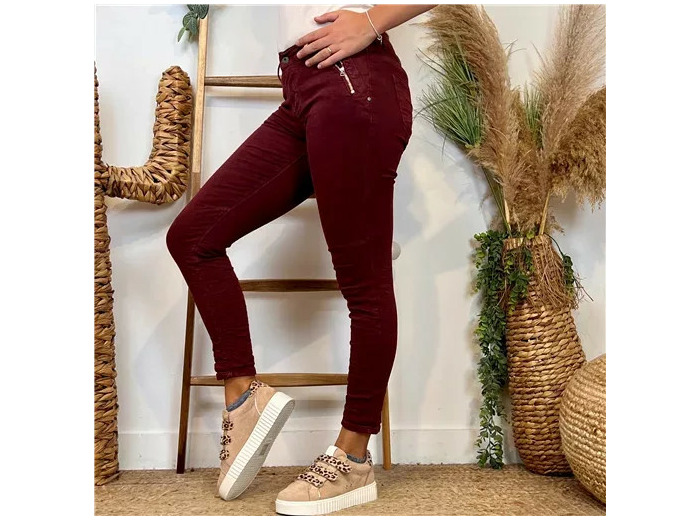 P072- Jean "Poches zippées" Melly.and.Co (Xs-Xl) (bordeaux)