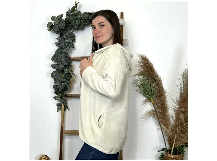 K851- Veste cotelée capuche (Tu) (beige)