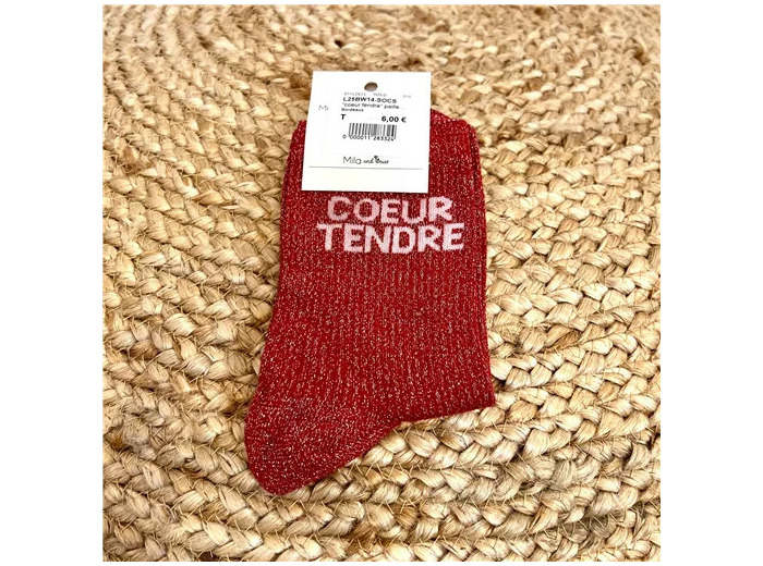 V312- Chaussettes paillettes « Coeur Tendre » (bordeaux)