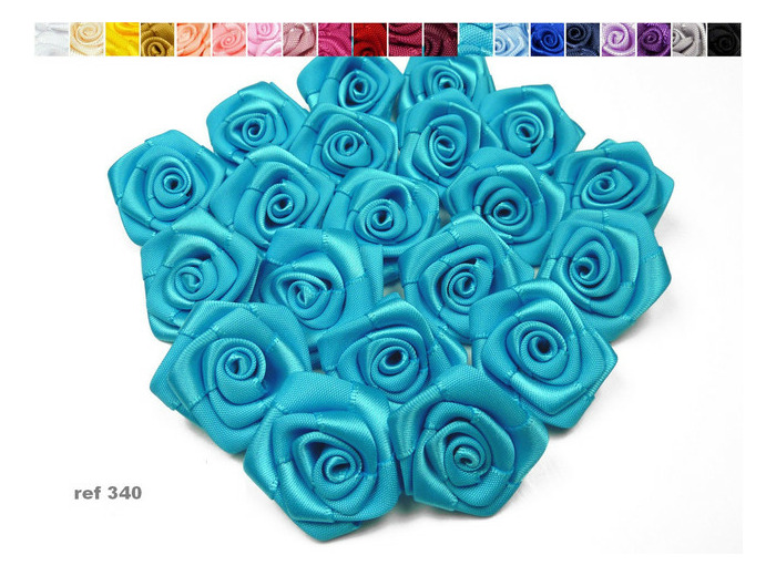 Sachet de 10 roses satin de 3 cm de diametre turquoise 340