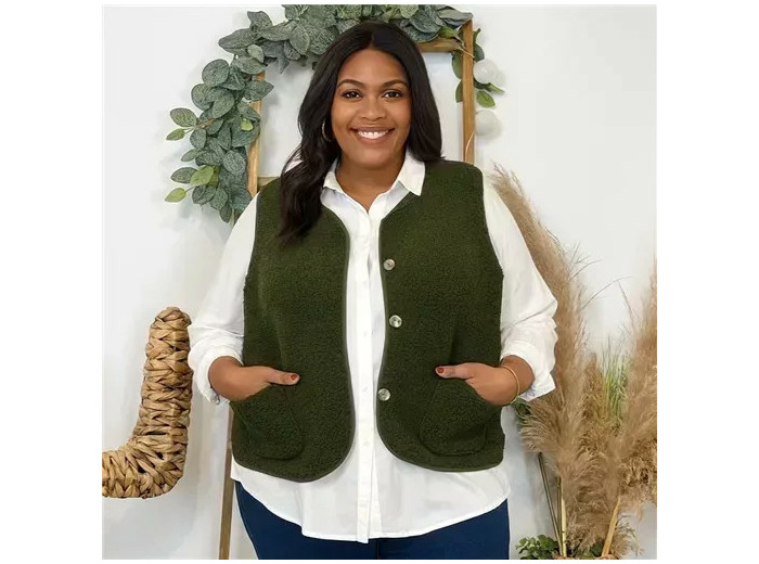 K021- Gilet sans manche moutonné (T40-T48) (kaki)