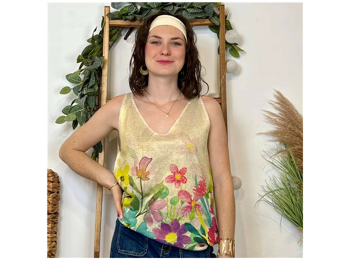 K117- Top imprimé Lurex (Tu) 🇮🇹 (multicolore)