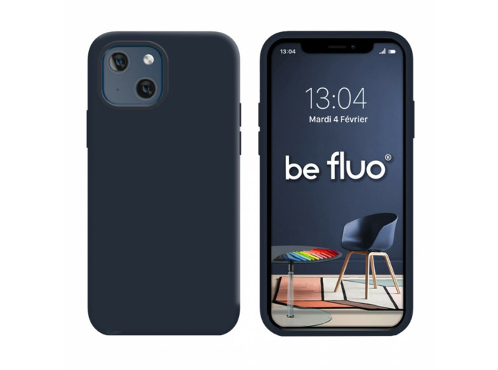 Coque Silicone Moxie BeFluo Fine et Légère pour iPhone 14 Plus, Intérieur Microfibre - Bleu foncé