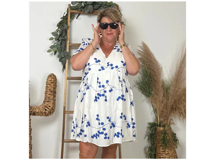 K283- Robe Maëlle "Baies" (T40-T48) (blanc)