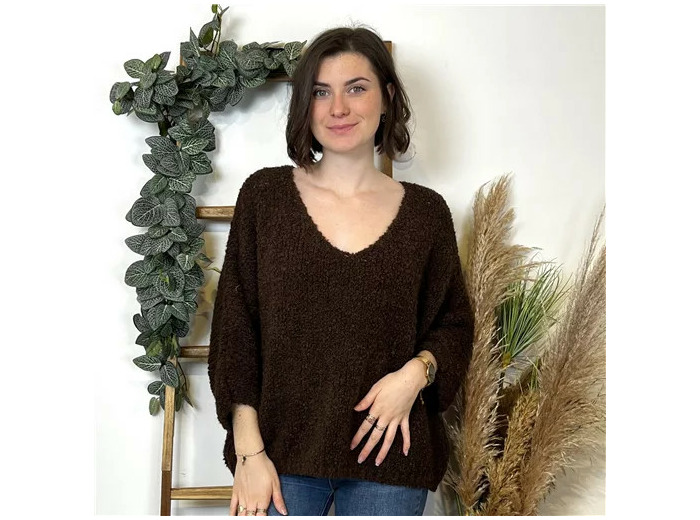K792- Pull Oversize Maille Bouclette 🇮🇹 (marron)