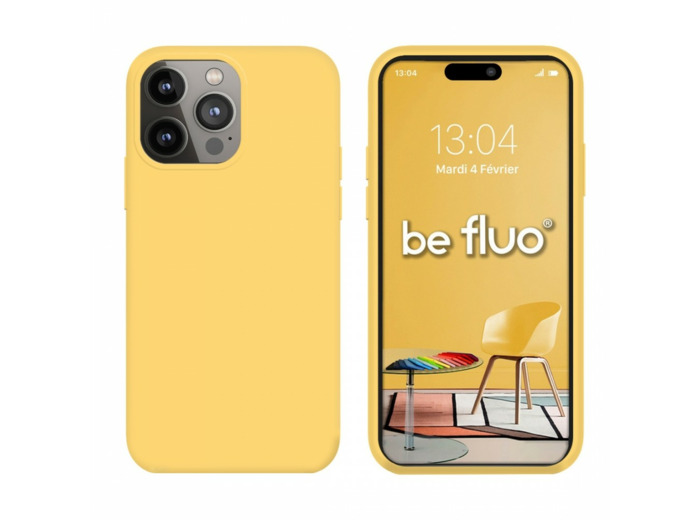 Coque Silicone Moxie BeFluo Fine et Légère pour iPhone 14 Pro, Intérieur Microfibre - jaune