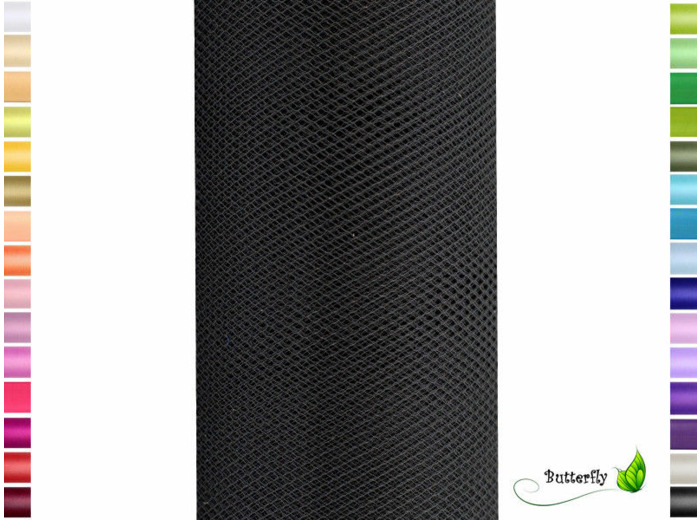 Tulle fin et souple colori Noir de 15 cm de large et 9 m de long vendu en rouleau