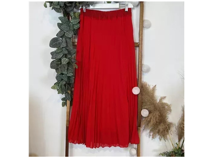 M760- Jupe plissée tissu uni (Tu) (rouge)