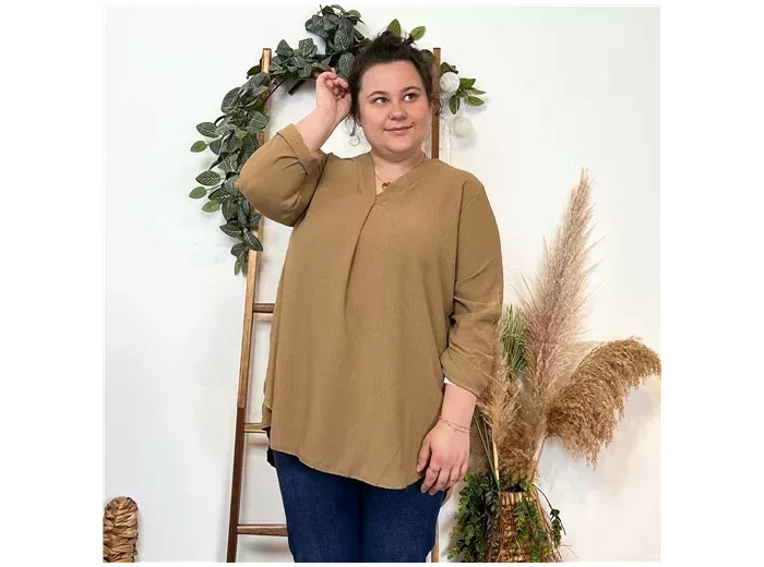 Z372- Blouse Mi-longue unie (TU) 🇮🇹 (taupe)