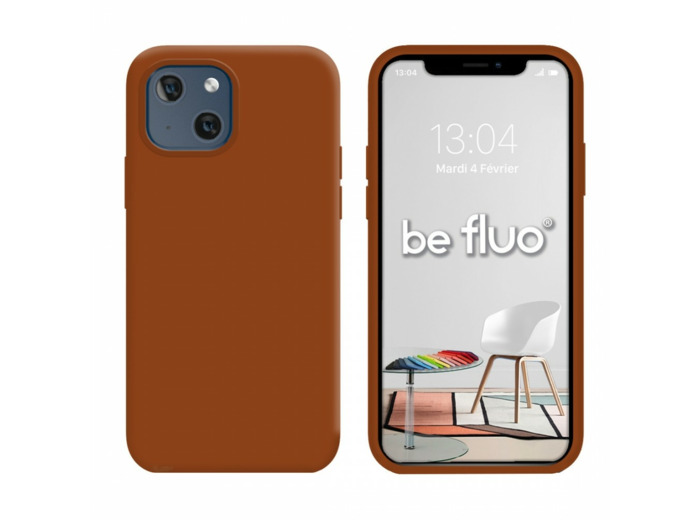 Coque Silicone Moxie BeFluo Fine et Légère pour iPhone 14 Plus, Intérieur Microfibre - Havane