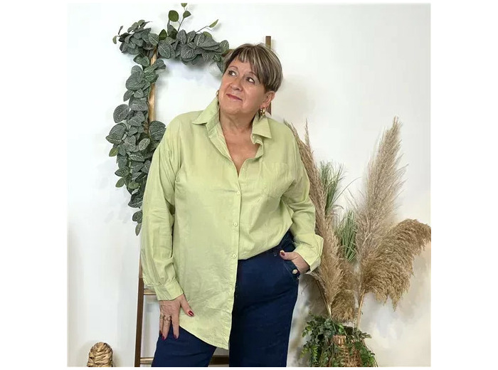 Z760-Chemisier uni Lin/coton (T44-T52) (vert anis)