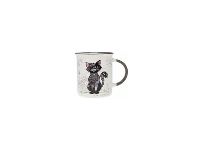 KIUB Mug avec des animaux de la ferme , des bois et des montagnes - motif chat noir - matière porcelaine fine - contenance 320ML