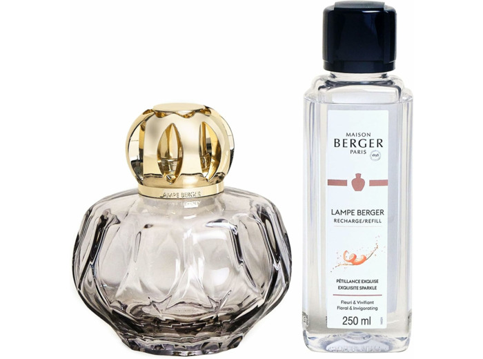 MAISON BERGER - Coffret Cadeau Lampe Berger - Modèle Rosalie - Diffuseur de Parfum d'Intérieur - 11.4 cm - Contient Le Parfum Exquisite Sparkle 250 millilitres (Gris)