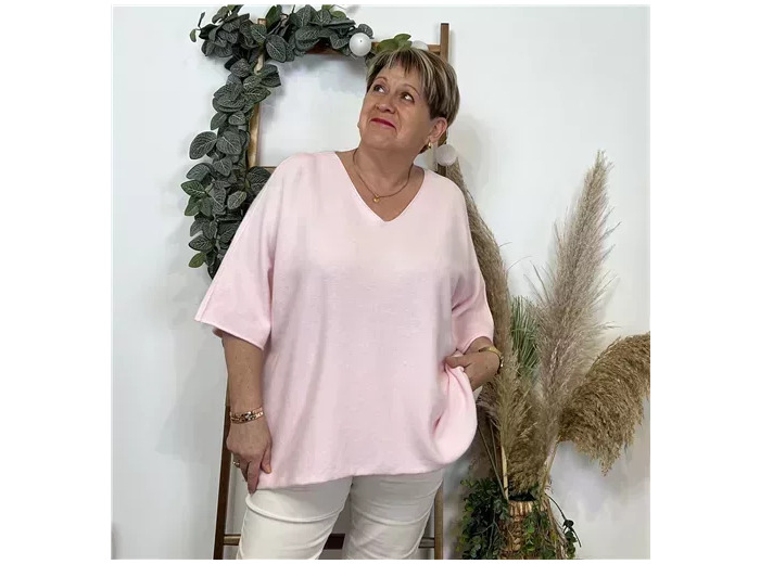 K361- Pull loose Crop-Top (Gt) 🇮🇹 (rose pâle)