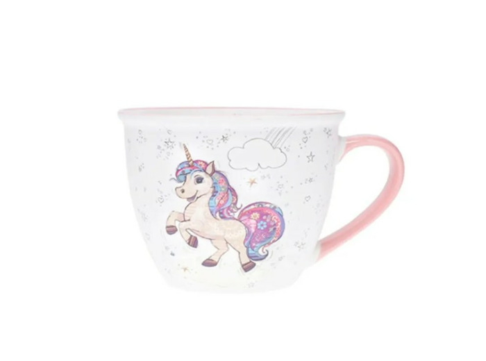 KIUB Bol timbale avec une anse - Motif licorne qui danse - matière porcelaine - contenance 550ML