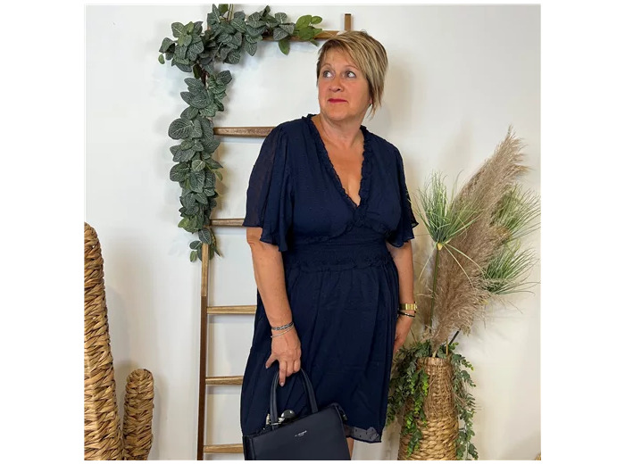 M371- Robe Maëlle unie Plumetis (T40-T48) (marine)