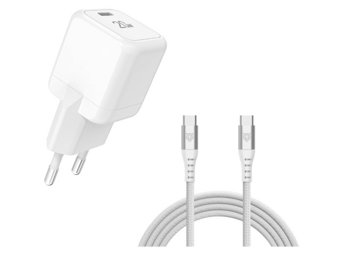 Tiger Lite - TIGER POWER LITE PACK CHARGEUR SECTEUR GAN 20W + CABLE USB-C BLANC