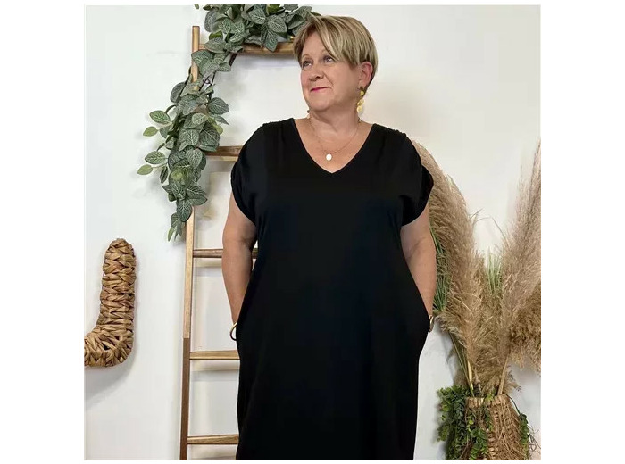 Z136- Robe longue fluide grande taille (noir)