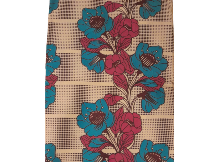 Tissu wax africain fleurs rose bleu
