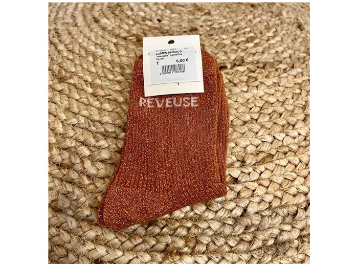 V311- Chaussettes paillettes « Rêveuse » (rouille)