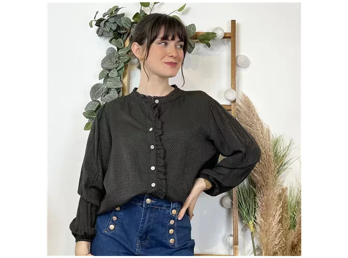 K517- Blouse unie Soie 30% (Tu) (noir)