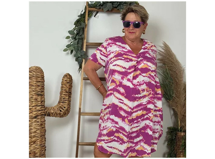K150- Robe Christy "Marbré" (T44-T52) (fuchsia)