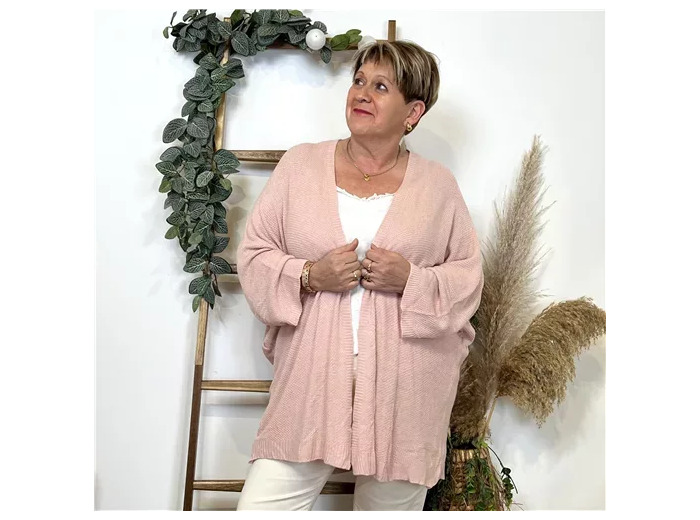 K857- Gilet Maille Nid d abeille (Gt) (rose pâle)