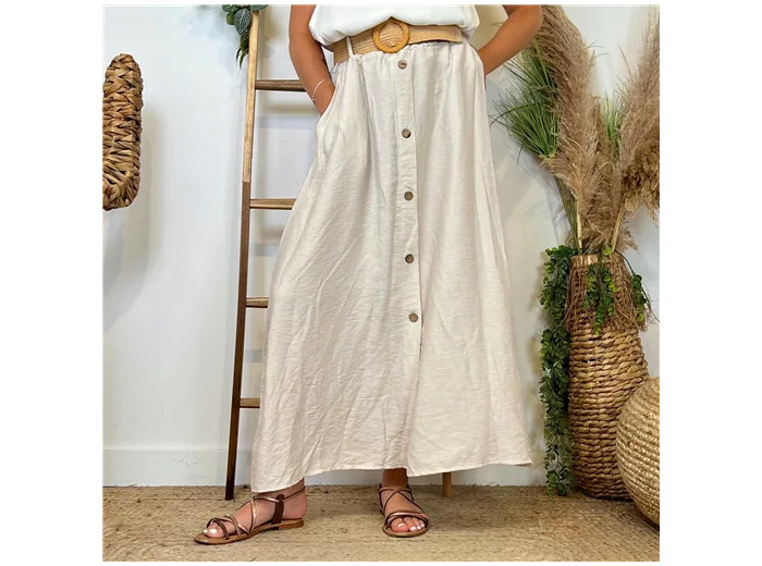 L728- Jupe boutonnée ceinture (Tu) 🇮🇹 (beige)