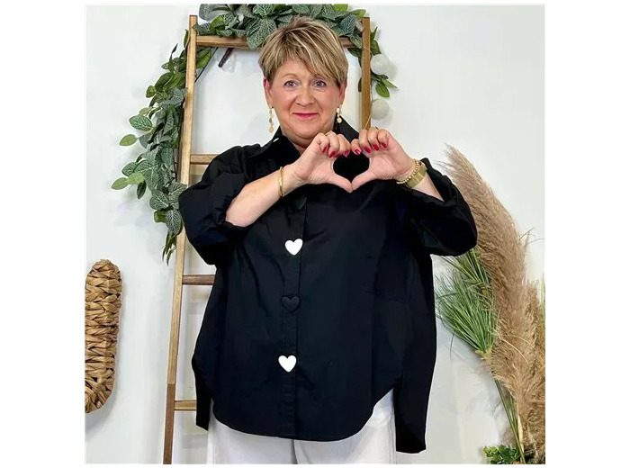 Z118- Chemise unie Coeurs & Tags – Mina Rosa (noir)