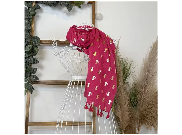 Y515- Foulard "Chats dorés" (fuchsia)