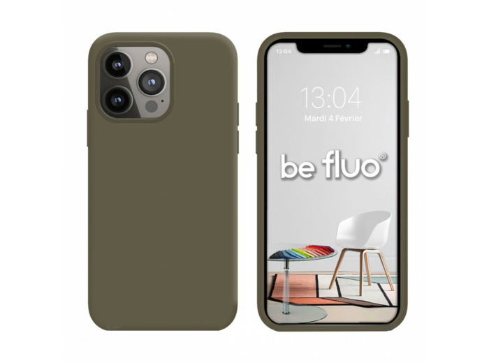 Coque Silicone Moxie BeFluo Fine et Légère pour iPhone 14 Pro, Intérieur Microfibre - Gris marron