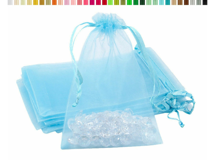 Lot de10 sacs en organza a nouer 7x9 cm pour bijoux bleu ciel