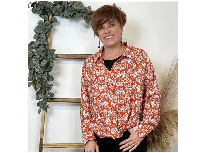 K596- Chemise imprimée Akoz (T36-T42) (orange)