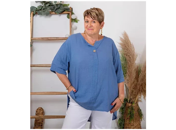 K243- Tunique Coton lin (Gt) 🇮🇹 (bleu jeans)