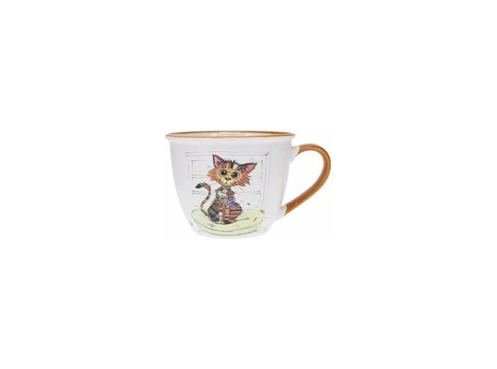 KIUB Bol timbale avec une anse - Motif chat marron stylisé- matière porcelaine fine - contenance 550ML