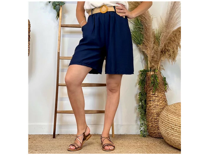 L727- Short Flou Ceinture (Tu) (marine)