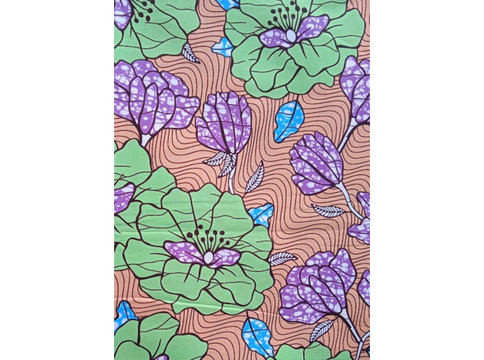 TISSU AFRICAIN WAX, PAGNE FLORAL