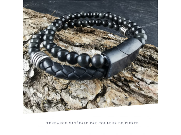Bracelet Homme Cuir Double avec apprêt Oeil Céleste