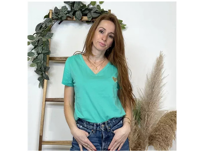 K504- T-shirt Coeur (T36-T40) 🤎 (vert émeraude)