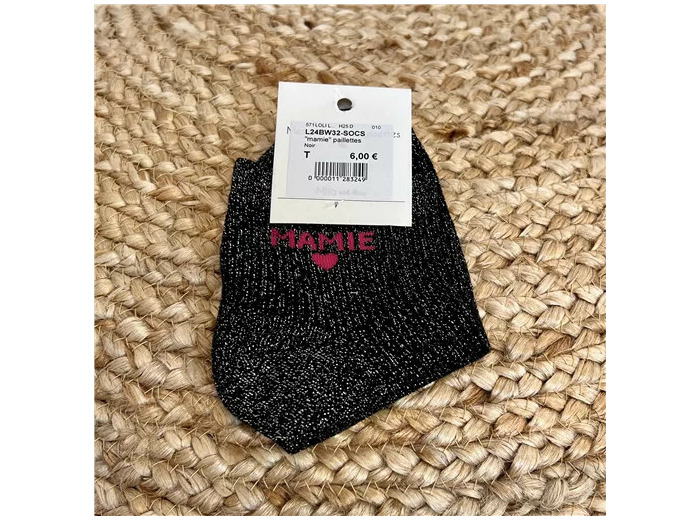 V328- Chaussettes paillettes "Mamie" (noir)