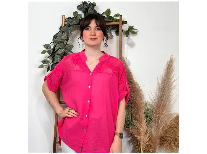 K401- Chemise coton brodée (Tu) 🇮🇹 (fuchsia)