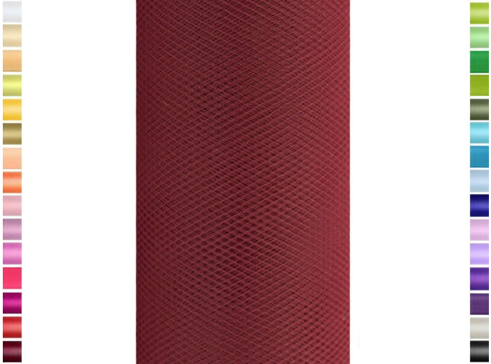 Tulle fin et souple colori Bordeaux de 15 cm de large et 9 m de long vendu en rouleau