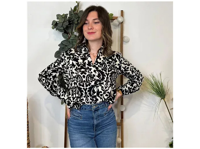 M546- Chemise imprimée baroque (noir)