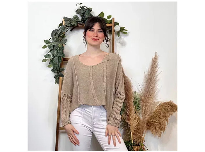 K376- Pull Crop-Top déstructuté(Tu) (taupe)