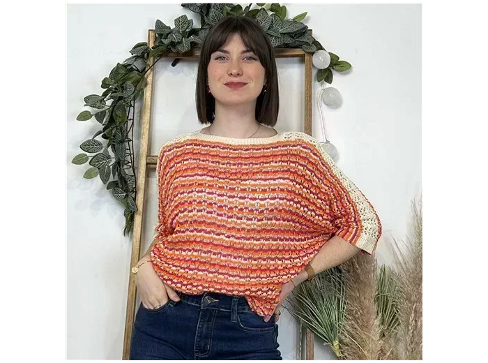 K101- Pull rayé Lurex (Tu) 🇮🇹 (orange)