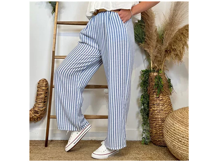 L786- Pantalon rayé (Tu) 🇮🇹 (bleu jeans)