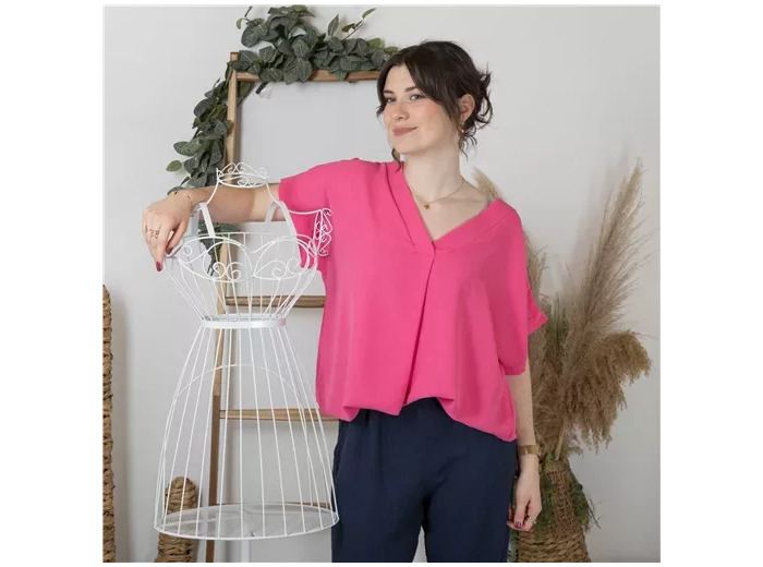 K189- Blouse boule unie (Tu) 🇮🇹 (fuchsia)