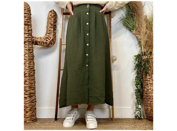 M046- Jupe boutonnée "Maëlle" (T36-T38) (kaki)