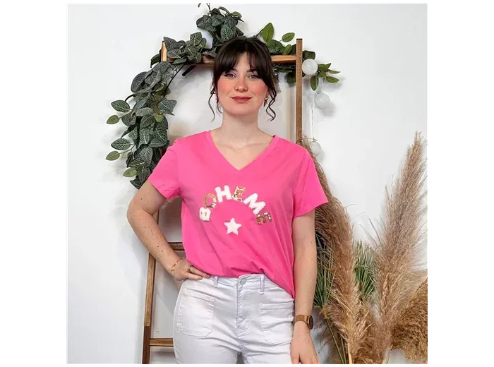 K437- T-shirt Bohême ⭐ (T36-T40) (fuchsia)