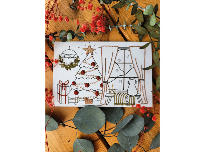 Carte à broder Noël - Noël à la maison